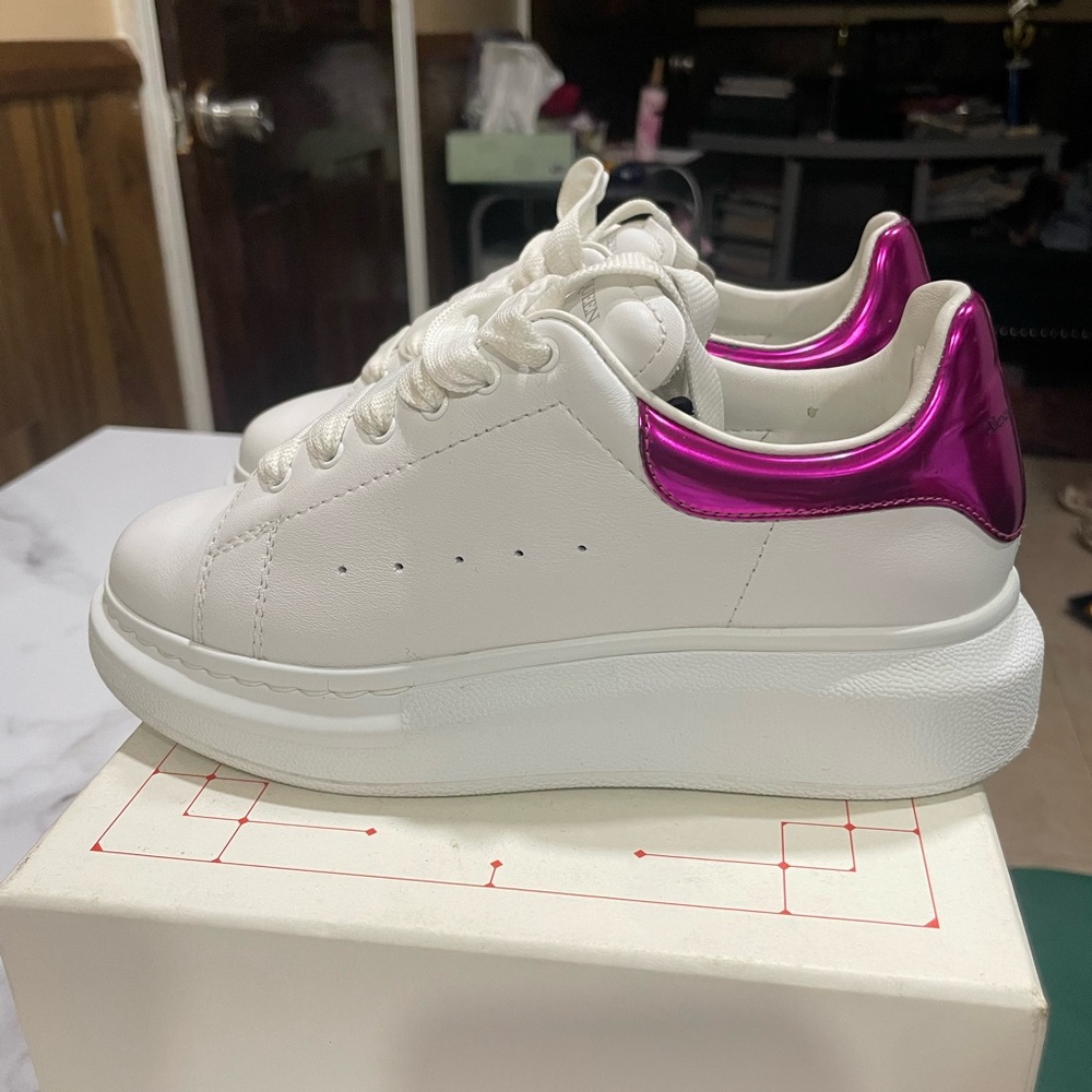 Alexander McQueen White Sneakers with Metallic Pink Accents